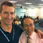 John Davis, left, with Dr. Vinh Trong Ngo enjoy the dedication ceremony. (SpaceCoastDaily.com image)