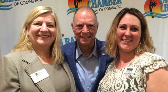 LEFT TO RIGHT: Palm Bay Chamber President Nancy Peltonen, Congressman Bill Posey and Riverview Senior Resort’s Rachel McClain. The chamber hosted a “Meet and Greet with Congressman Posey this week at Riverview Senior Resort, located at 3490 Gran Avenue NE in Palm Bay.(Space Coast Daily image)